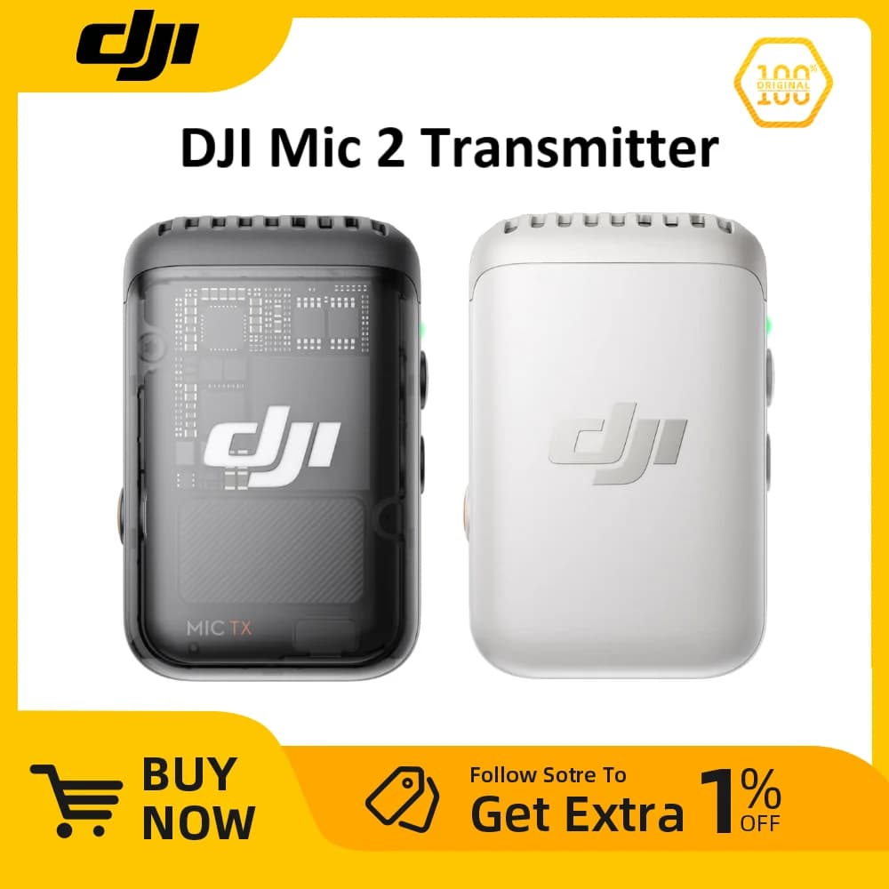 DJI Mic 2 Wireless Microphone with Intelligent Noise Cancellation 32-bit Floating Internal Recording Optimized Sound 250 m