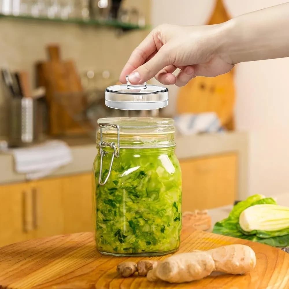 Transparent fermented glass weights with handle Large mouth Glass jar lid Sealed kitchen cabinets Storage container covers Kimchi creation