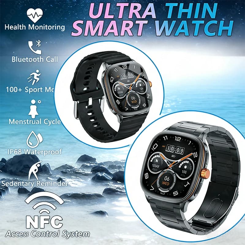Nuovo Smartwatch Sportivo da Uomo 2025, Schermo AMOLED da 1,73 Pollici, NFC, Chiamate BT, Display, Cardiofrequenzimetro, Impermeabile