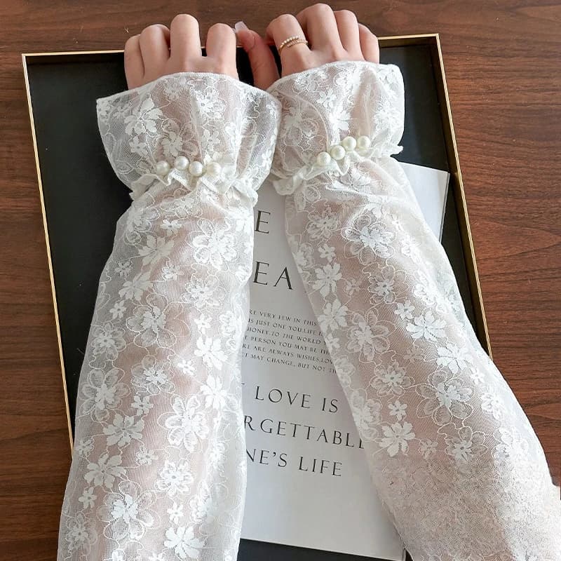 Pearl Lace Ice Sleeves Women Loose Sunscreen Sleeves Ice Silk Hand Sleeves Fake Sleeves Internet Celebrity Photo Arm Sleeves
