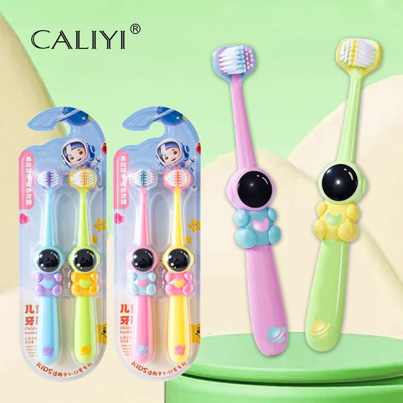 2 pcs toothbrush for children tooth whitening brushes with soft three-sided bristles for children 3-12 years toothbrush for dental oral hygiene