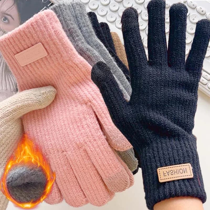 Guanti caldi lavorati a maglia invernali donna uomo tinta unita guanti morbidi e comodi guanti da ciclismo all'aperto guanti a dita intere accessori moda