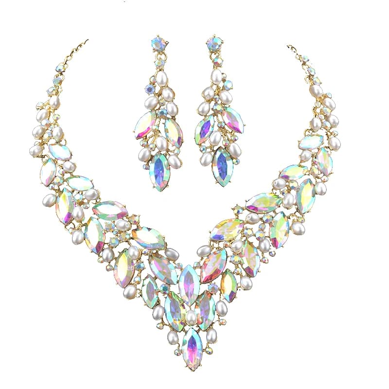 Delicata collana di cristallo di perle d'oro orecchino donne spose nuziale festa di nozze gioielli accessori regalo AB Marquise Glass
