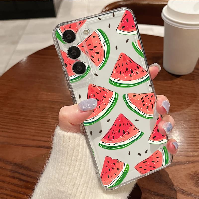 Cover per Samsung S26 Ultra S25 FE S24 S23 S22 A54 A15 A35 A55 A16 A26 A36 A56 A17 A37 A57 5G con motivo Anguria, Ciliegia, Limone