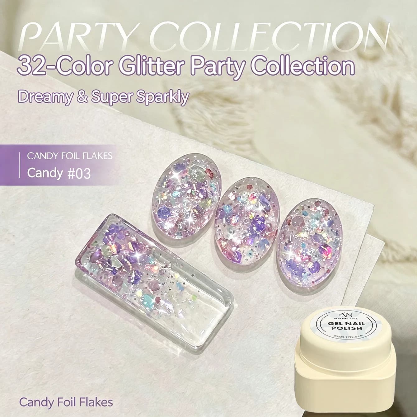 MIANEL Taoxian Sequin Gel Nail Polish Sparkling High-Density Glitter Pink Jar 2026 Brightening Nails