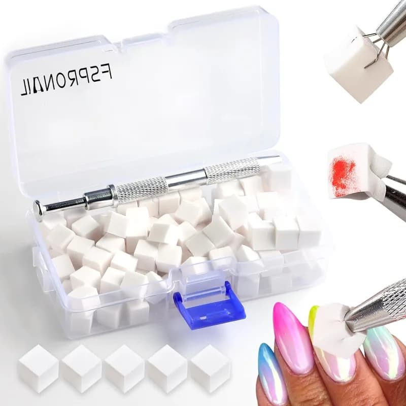 100 pz Spugne Ombre per Unghie FSpronail Mini Spugne Gripper Pen in Schiuma, Spugne Aura per Unghie, Spugne Bianche per Smalto