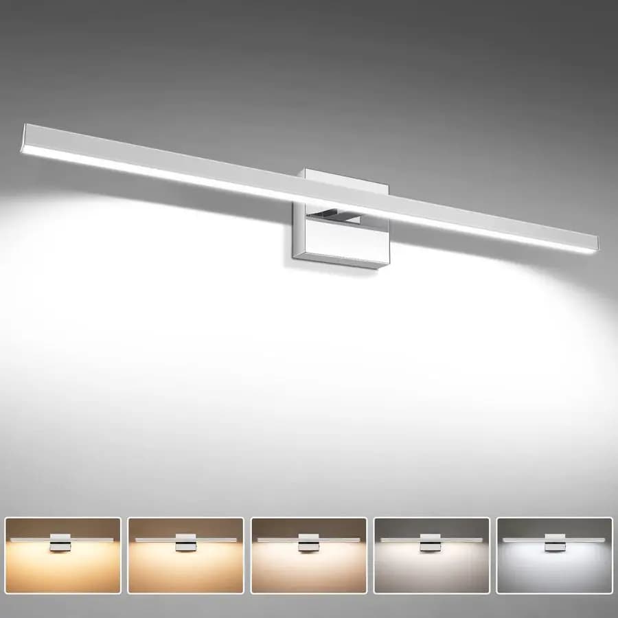 Lampada da bagno moderna da 31,5 pollici, lampada da bagno a LED dimmerabile da 18 W 5CCT sopra lo specchio, applique da parete con barra cromata per pipistrello