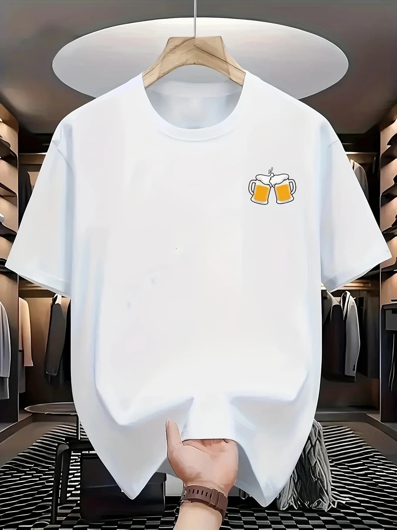 T-shirt casual estiva da uomo a maniche corte Tazza da birra Stampa grafica Morbida e confortevole Traspirante Street Hip Hop Abbigliamento da uomo quotidiano