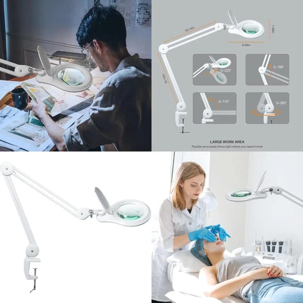 Lampada d'Ingrandimento a LED con Morsetto, Lenti 5D e 20D, 5 Lenti in Vetro, Luce Dimmerabile 1200 Lumen per Lavori Artigianali e Hobby