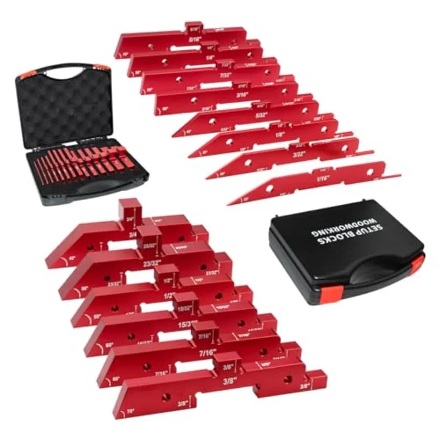 Barre di regolazione per tavolo router, set di 14 blocchi di precisione in alluminio con calibro di altezza per accessori per seghe da tavolo router e lavorazione del legno ad angolo