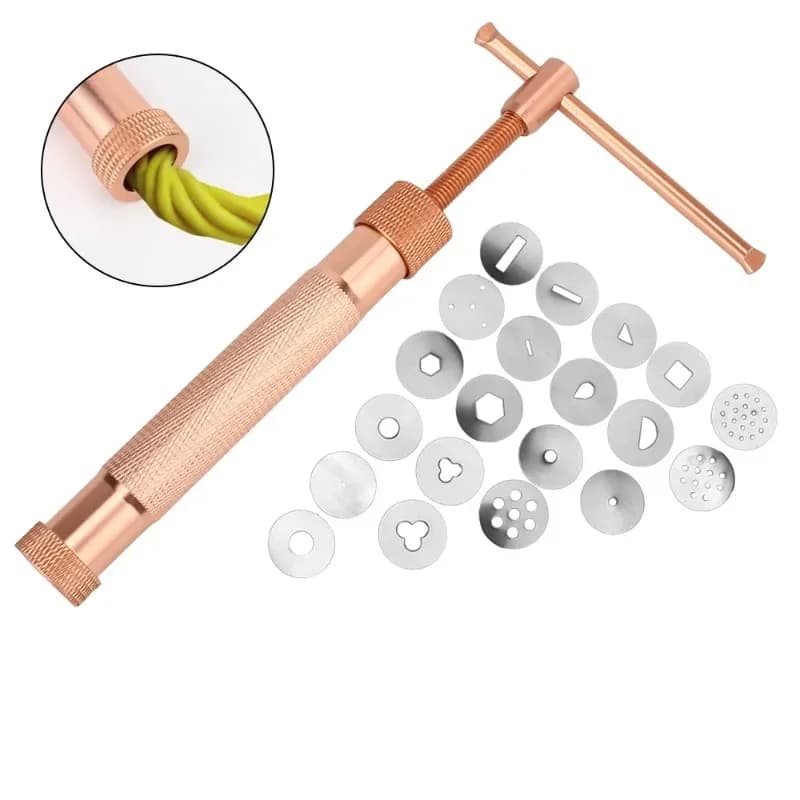 Cake Sculpture Polymer Tool Clay Cake Sculpture Gun with 20 Tips Clay Craft Perfect Rose Gold Sugar Paste Extruder Fondant