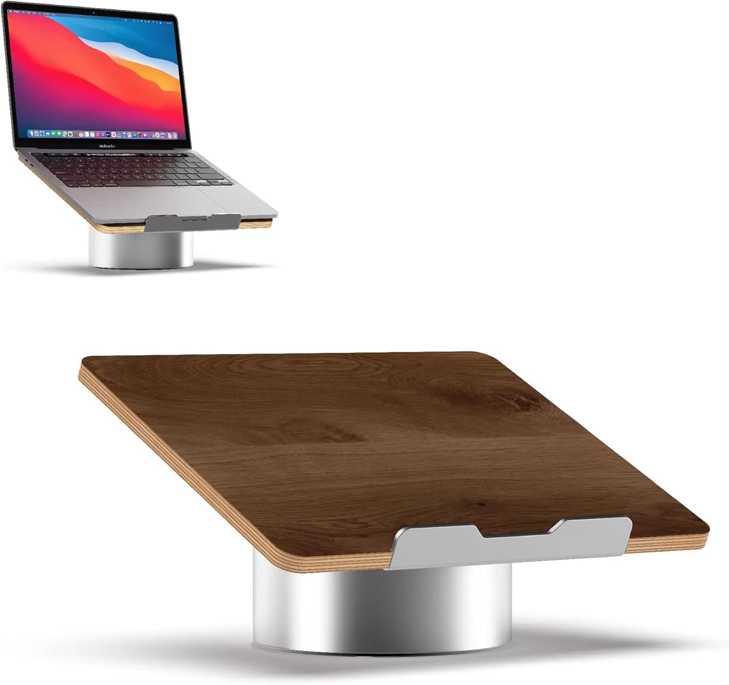 Supporto per Laptop in Alluminio Grigio Spaziale con Piano in Legno di Noce Nero, Supporto Ergonomico per Laptop Fino a 16 Pollici con Inclinazione di 25 Gradi