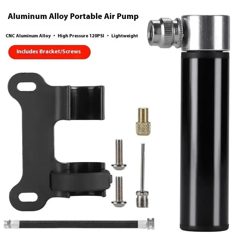 Gonfiaggio pneumatici in movimento; Mini pompa portatile per biciclette. Alluminio argentato, essenziale per le avventure di guida su strada/montagna
