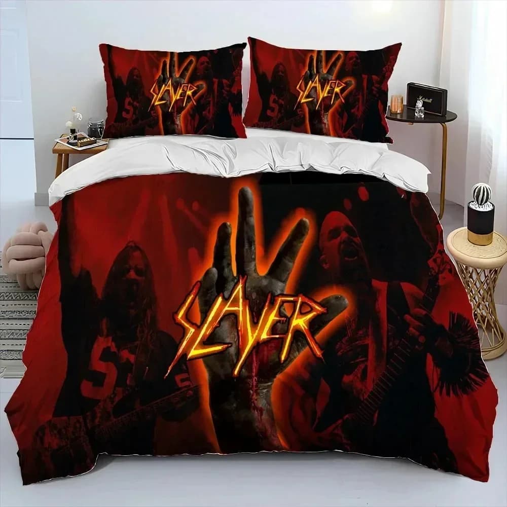 Set of bed linen with musical quilt Slayer Heavy Metal Band, set of pillow cover pillow pillow pillowcase, set of king queen bed linen