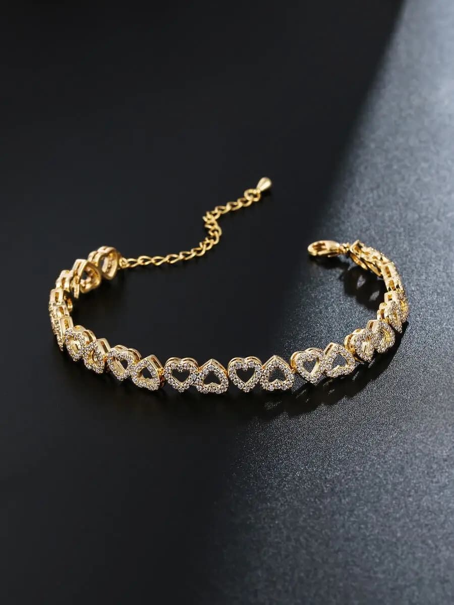 1pc Glamorous Cubic Zirconia Heart Decor Bracelet For Women For Gift Valentines,Mom,Mother,Mother's Day,Gift