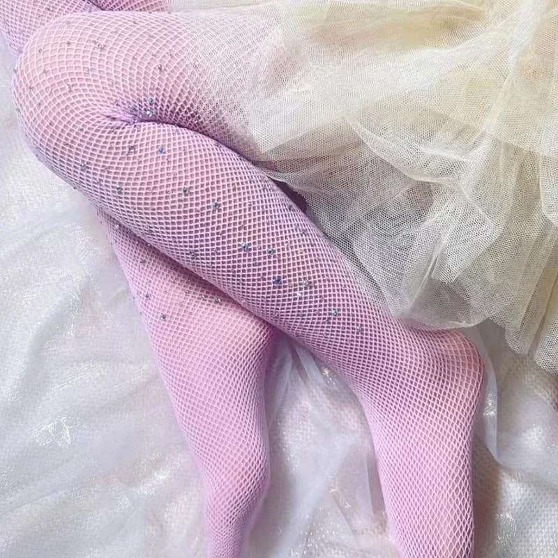 Calze da rete da pesca per bambina, tute con strass per bambini, calzini alla moda, calzini lunghi attillati da donna, leggings altamente elastici