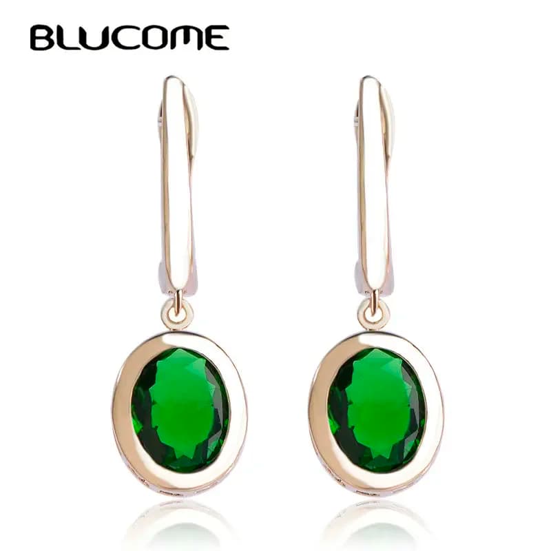 Blucome orecchini pendenti verdi per le donne matrimonio spilla in rame gioielli con strass orecchini pendenti ganci principessa zircone goccia Pendientes