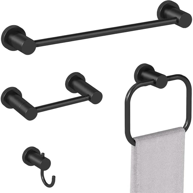 Set di accessori per il bagno da 4 pezzi Nero, set portasciugamani da 16 pollici in acciaio inossidabile, portasciugamani per bagno a parete
