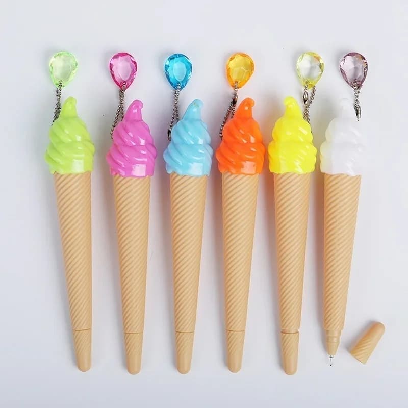 Confezione da 6 Penne a Forma di Gelato, Penne Neutre Carine per Bambini, Regalo per la Festa dei Bambini, Punta 0,38 mm, Articoli Scolastici, Colori Assortiti