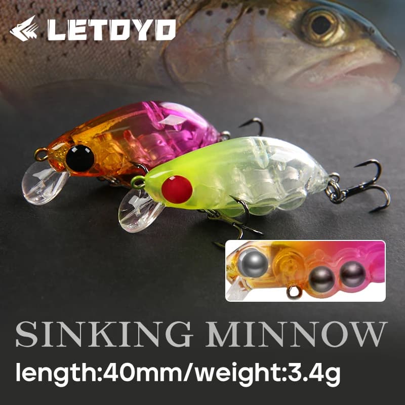 LETOYO 3.4g/40mm Affondamento Minnow Richiamo Mini Lento Minnow Richiamo di Pesca Peso Fisso Sfera di Acciaio Grande Altalena Trota richiamo