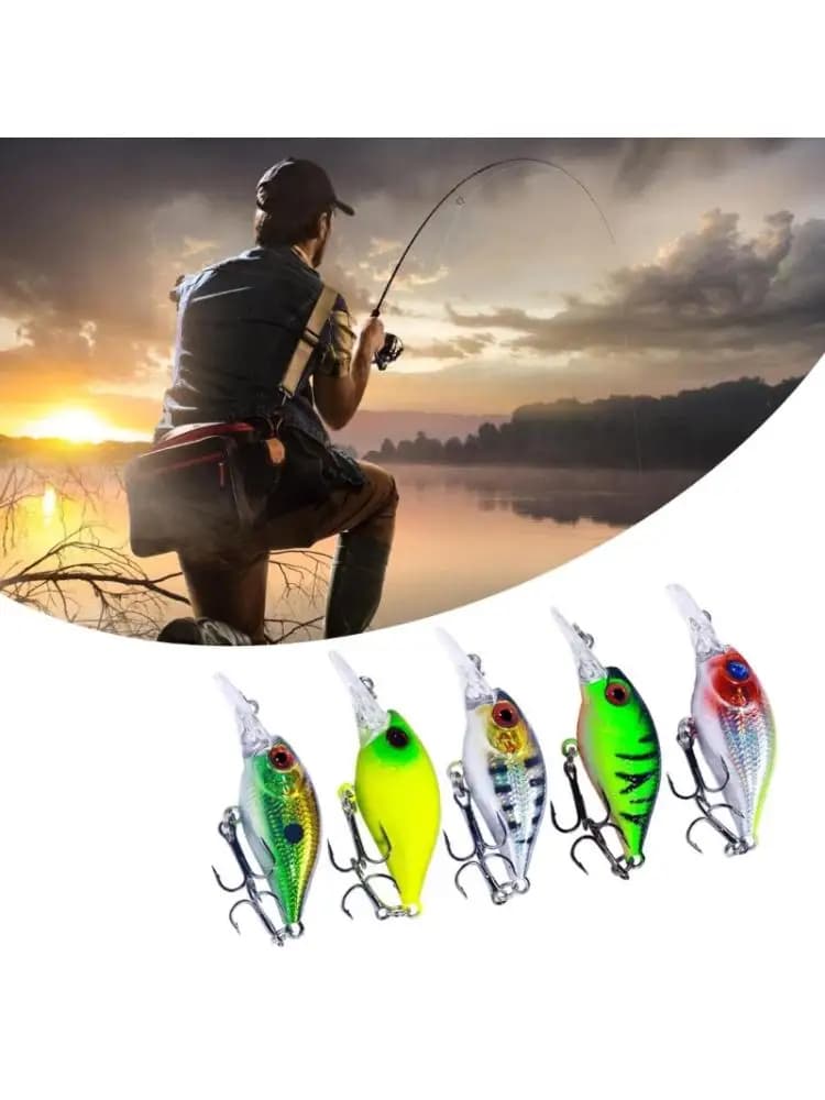 5Pcs Plastic Baits Artificial Hard Baits Swimbait Crank Baits with Tackle Box