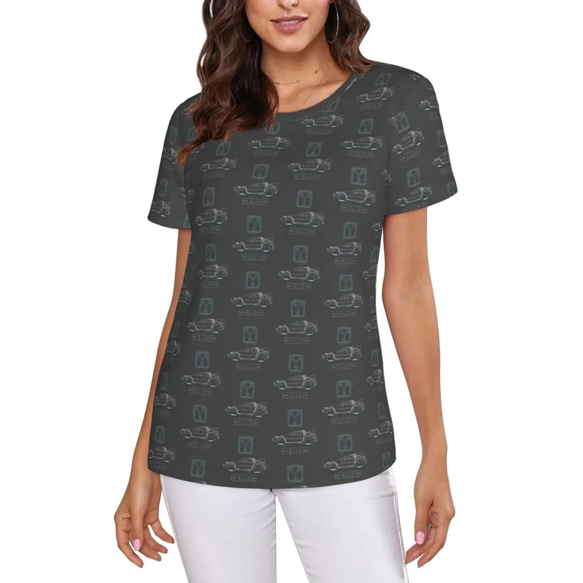 T-shirt da donna a maniche corte con stampa Delorean e Flux Capacitor - Ritorno al futuro, girocollo, in cotone, estiva, streetwear