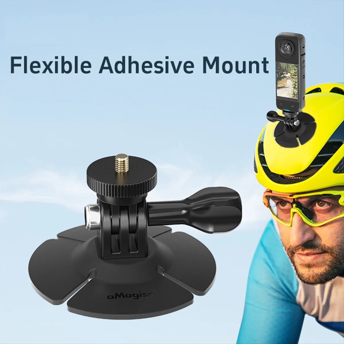 ABJU flexible adhesive base for curved flat supports for motorcycle helmet with action camera //