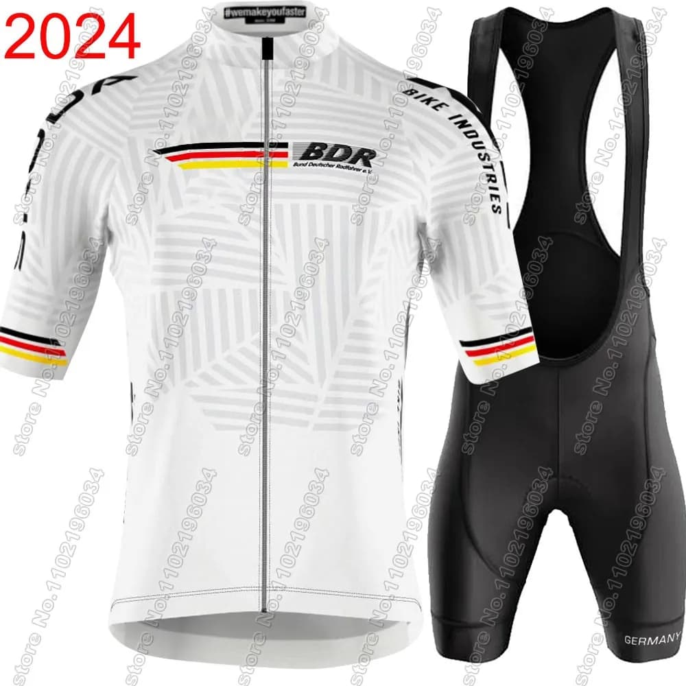 German Cycling Jersey 2024 Men's White Set Deutschland Clothing Road Bike Jumpsuit Mountain Bike Shirt Shorts with MTB Radtrikot Braces