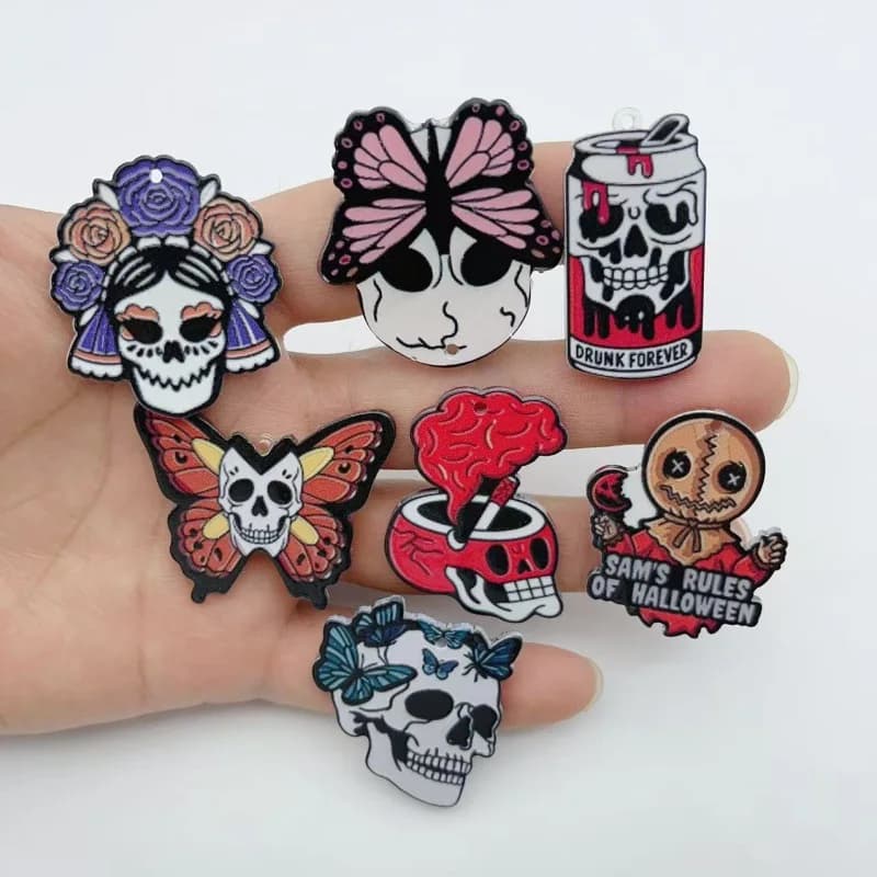 10pcs Halloween Gothic style acrylic skull rose butterfly pendant diy handmade Hand bracelets, necklaces, keychains accessories