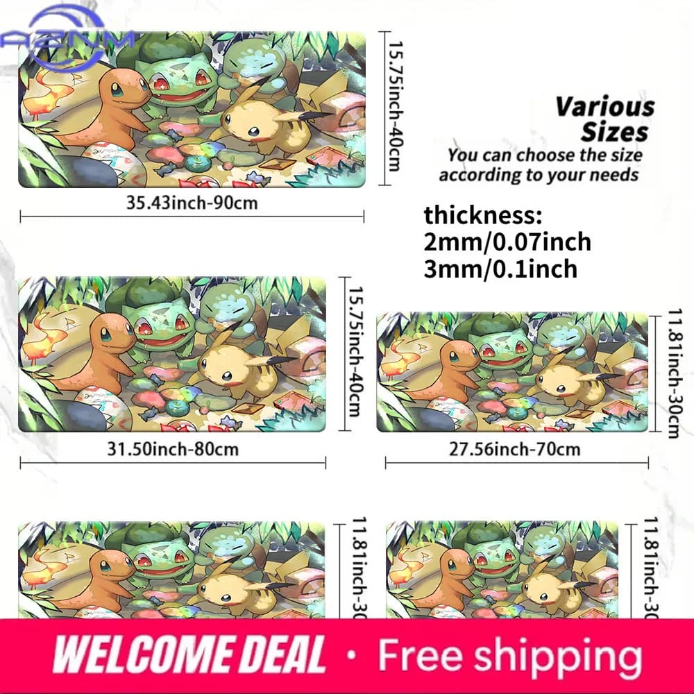 Tappetino da gioco Kanto Starters & Pikachu TCG, antiscivolo e lavabile, per scrivania