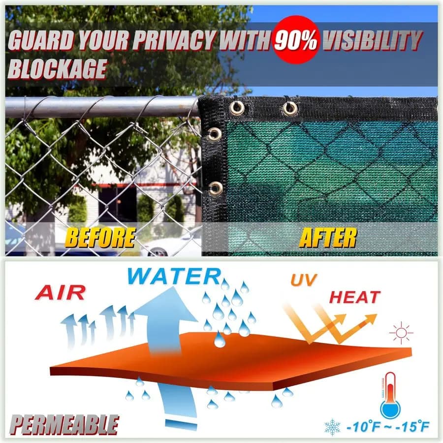 6 x 50 Telo frangivento e schermante per la privacy verde, in tessuto a rete, di grado commerciale, 170 GSM, con fascette stringicavo