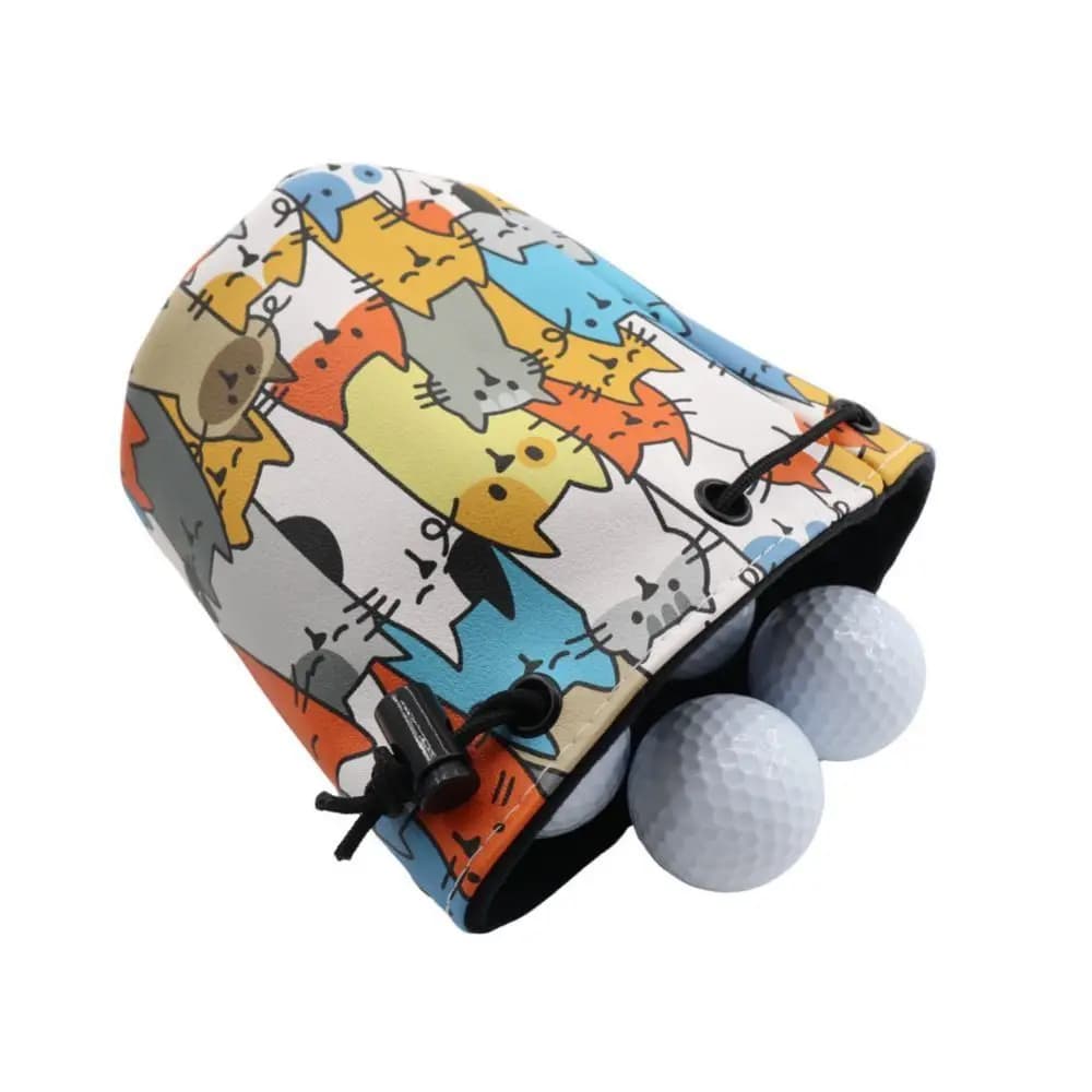 Borsa Porta Palline da Golf con Graffiti di Cuccioli, in Pelle PU Impermeabile, Sacchetto con Coulisse, Contenitore Pratico e Carino per Palline da Golf