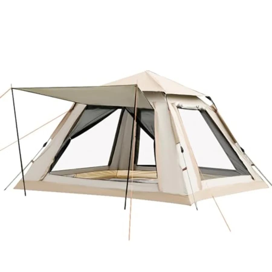 Tenda da campeggio istantanea per 4-6 persone con 2 finestre in rete e 2 porte, facile da montare con vestibolo e telo antipioggia