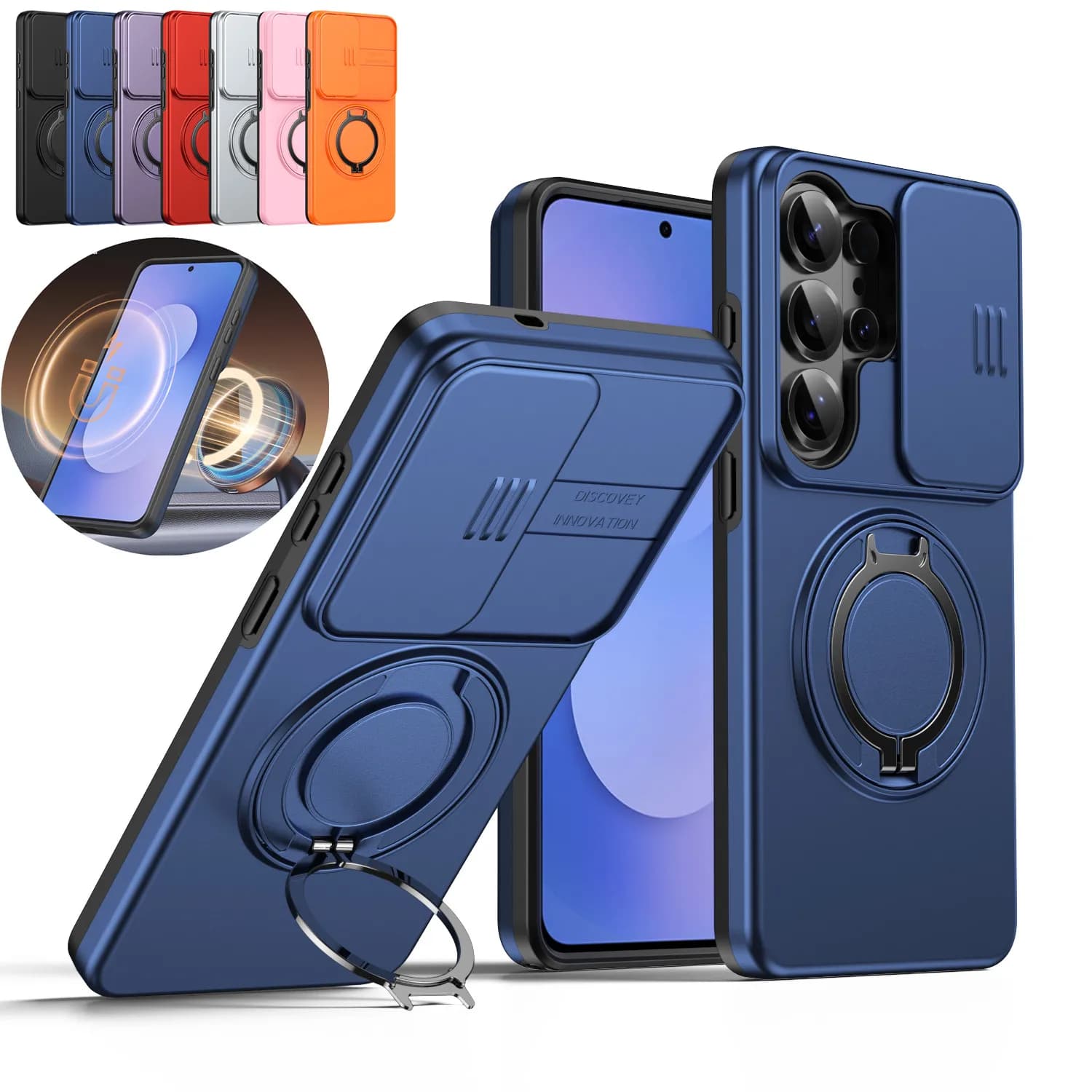 360 ° Custodia per telefono magnetica antiurto con supporto rotante per Samsung S26 S25 S24 S23 Ultra Plus, cover protettiva scorrevole per fotocamera Magsafe