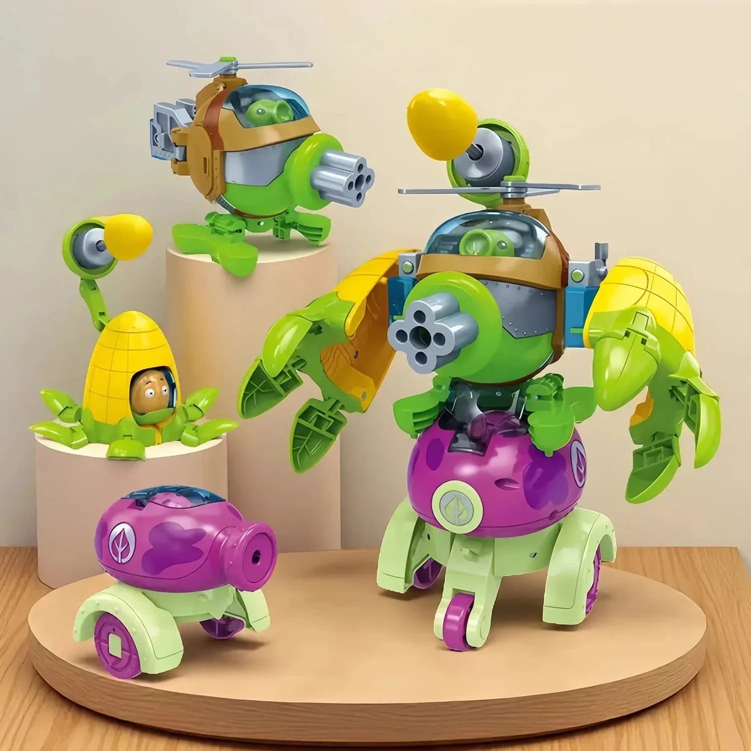 Nuovo Set di Action Figure 2025 Plants vs. Zombies: Robot Girasole, Cactus, Mais - Modelli in PVC Combinabili e Trasformabili, Giocattoli Regalo