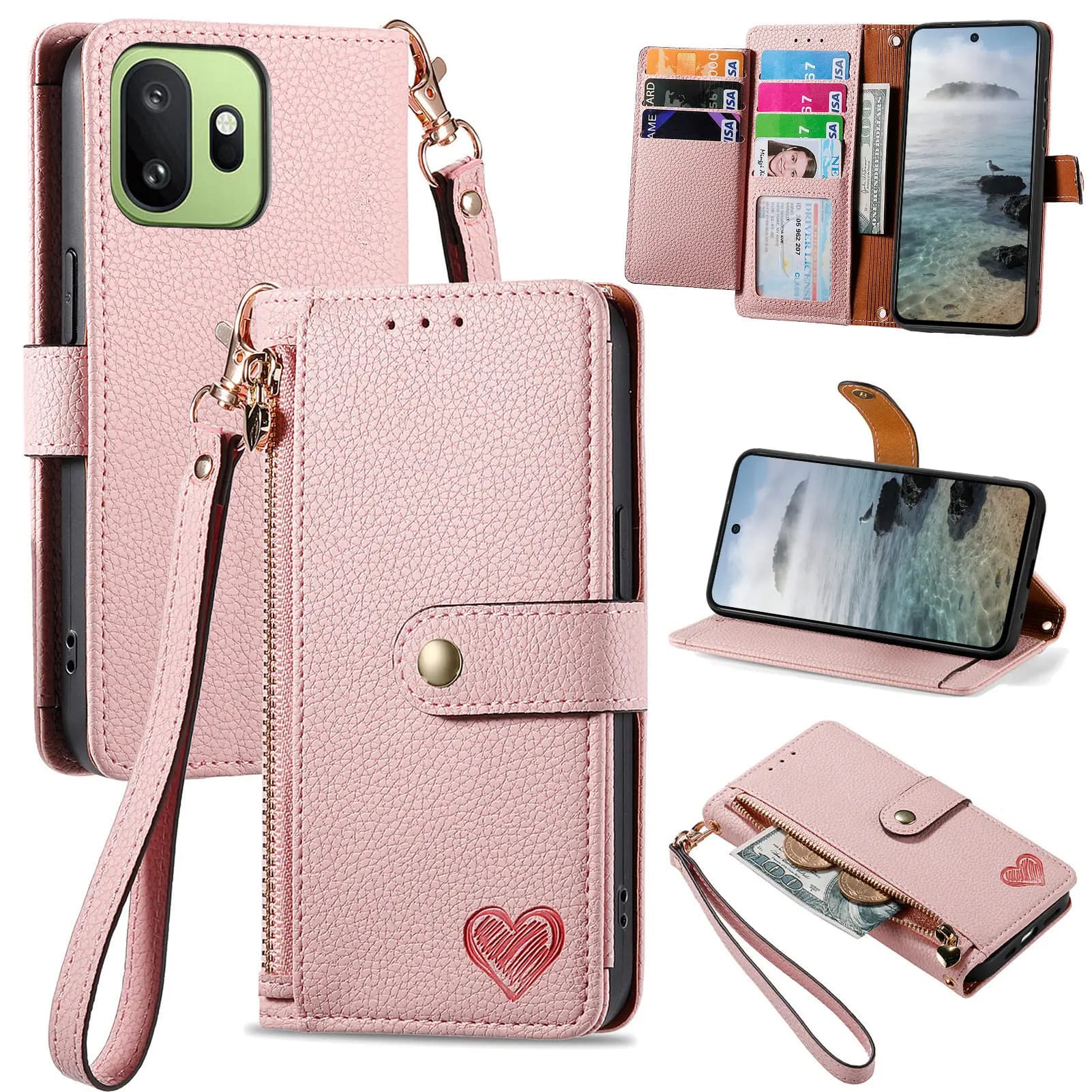 For OnePlus Turbo 6 Nord 5 ACE 5 Ultra 15 15R 15T 5G Phone Case Luxury Leather Zipper RFID Wallet Card Slot Wrist Strap Cover