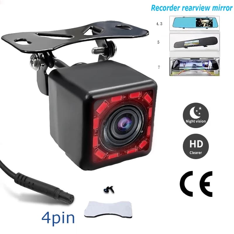 Telecamera per retromarcia HD a 4 pin per specchietto retrovisore auto, 12 LED a infrarossi per visione notturna, grandangolo 170 gradi, accessori auto
