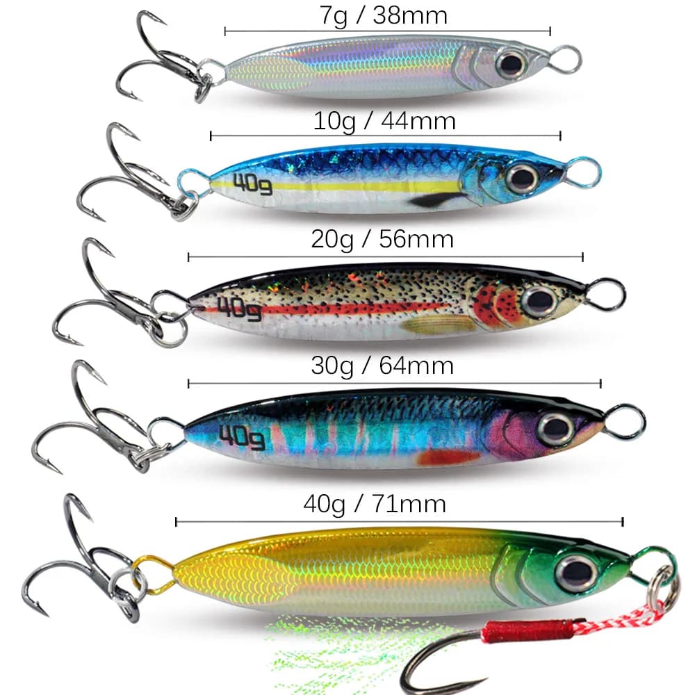 5 pz Metallo Jig Lure kit 7g 10g 20g 30g 40g Spinner Affondamento Matita Attrezzatura Da Pesca Piuma Treble Ganci Pesca Cast 2/3/5 pz Esche