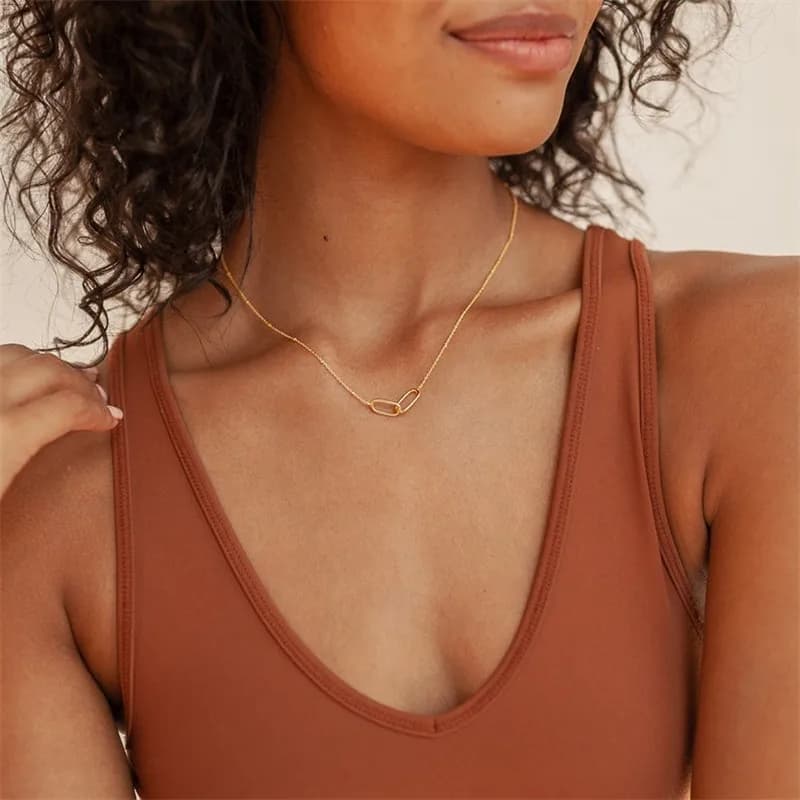 Classic Double Interlocking Link Chain Necklace for Women Minimalist Stainless Steel Clavicle Chains Choker Punk Jewelry Stylish