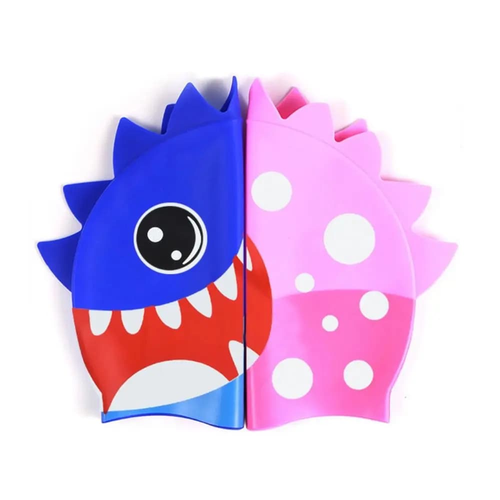 Swimwear for Kids in Shark Shape, Swim Hat in Silicone Waterproof with Animal Print, Ear Protection and Long Hair