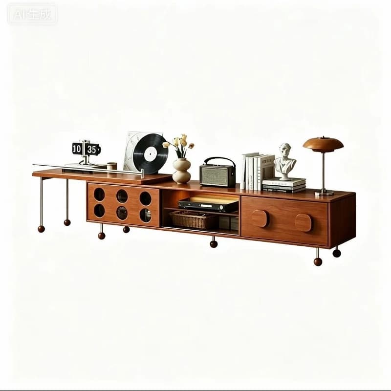Medieval telescopic TV cabinet small apartment solid wood storage cabinet coffee table combination French retro living room home