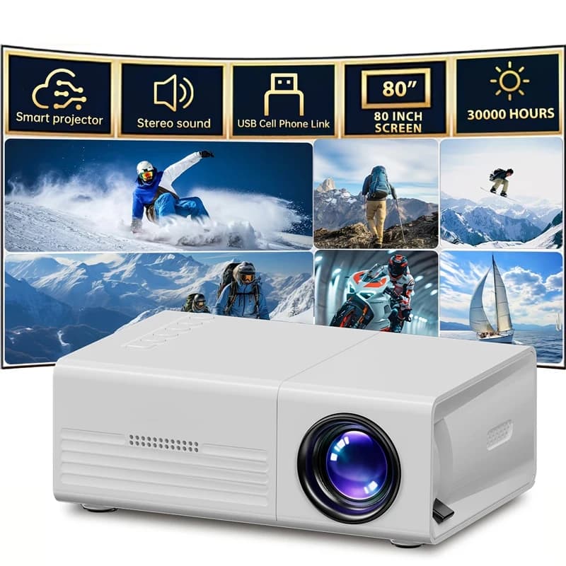 Mini proiettore portatile, proiettore cinematografico per home cinema, risoluzione locale 320*240P, compatibile con iOS, Android, Windows, PS4, USB