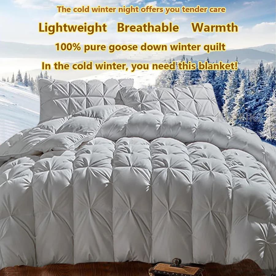 Piumino di lusso 100% in piuma d'oca bianca, caldo per l'inverno, extra large, matrimoniale/singolo, leggero, design 3D a pane, bordo plissettato