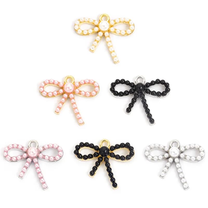 100PC/lot Bowknot Pendant Charm Imitation Pearl Dangle Charms 22.9x19.3mm Fit For Bracelet Necklace Keychain Jewelry Making
