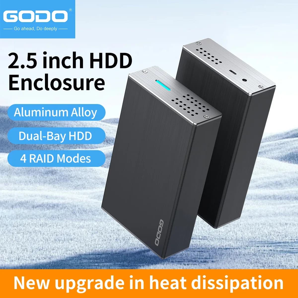 GODO Case Esterno per HDD a Doppio Alloggiamento da 2,5 Pollici, Enclosure per Disco Rigido e SSD, Array RAID, Case per Array di Dischi da 2,5 Pollici