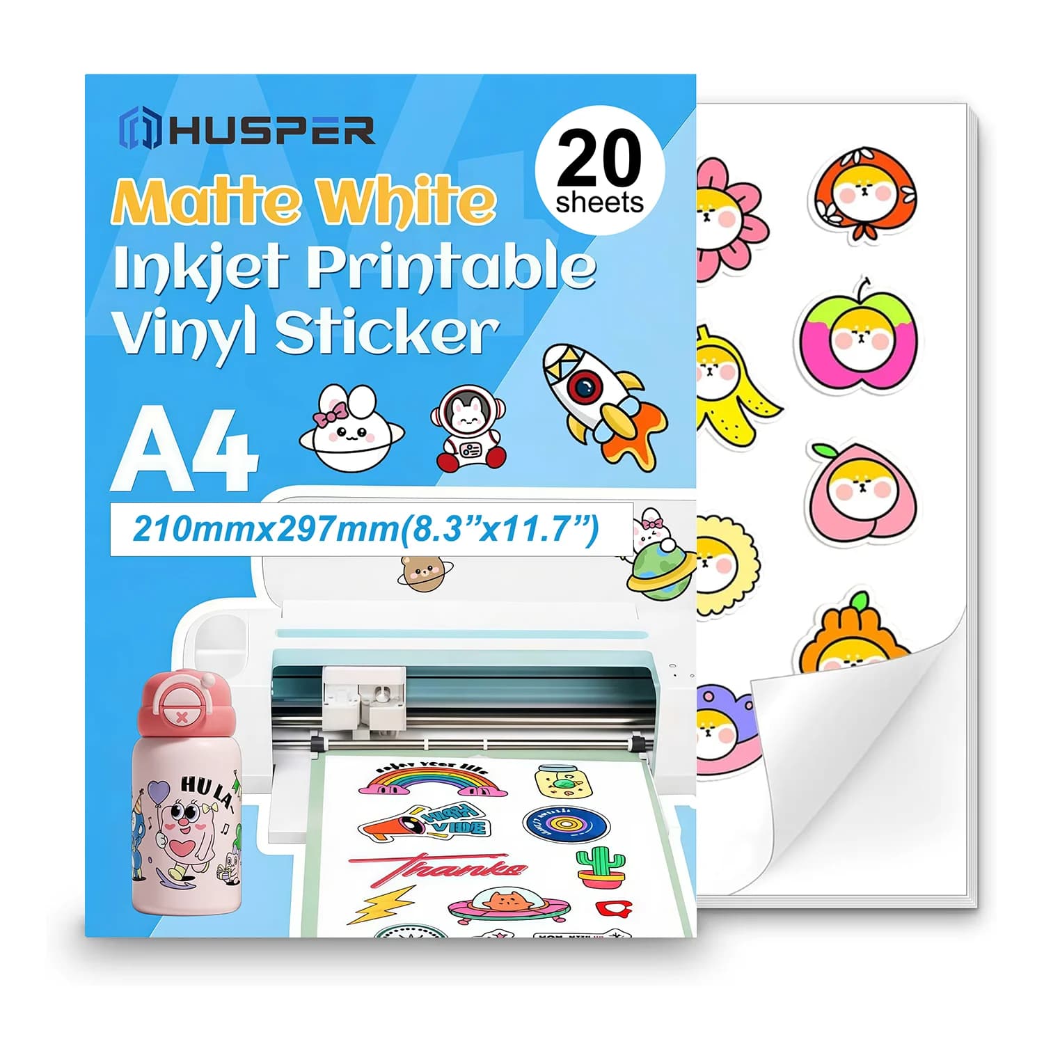 20 fogli di adesivi in vinile stampabili, adatti per stampanti a getto d'inchiostro/laser, impermeabili, bianco opaco, compatibili con macchine da taglio