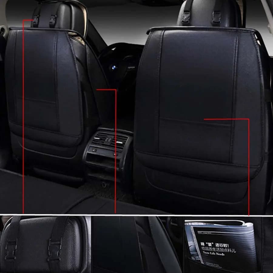 Coprisedili per auto 5-yangats in pelle PU bianca e nera Set completo di cuscini anteriori + posteriori