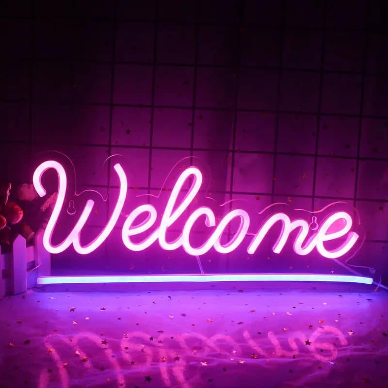 Luci notturne a LED al neon con insegna di benvenuto per negozio, negozio, ristorante, bar, camera da letto, casa, decorazione da appendere alla parete, luci al neon USB