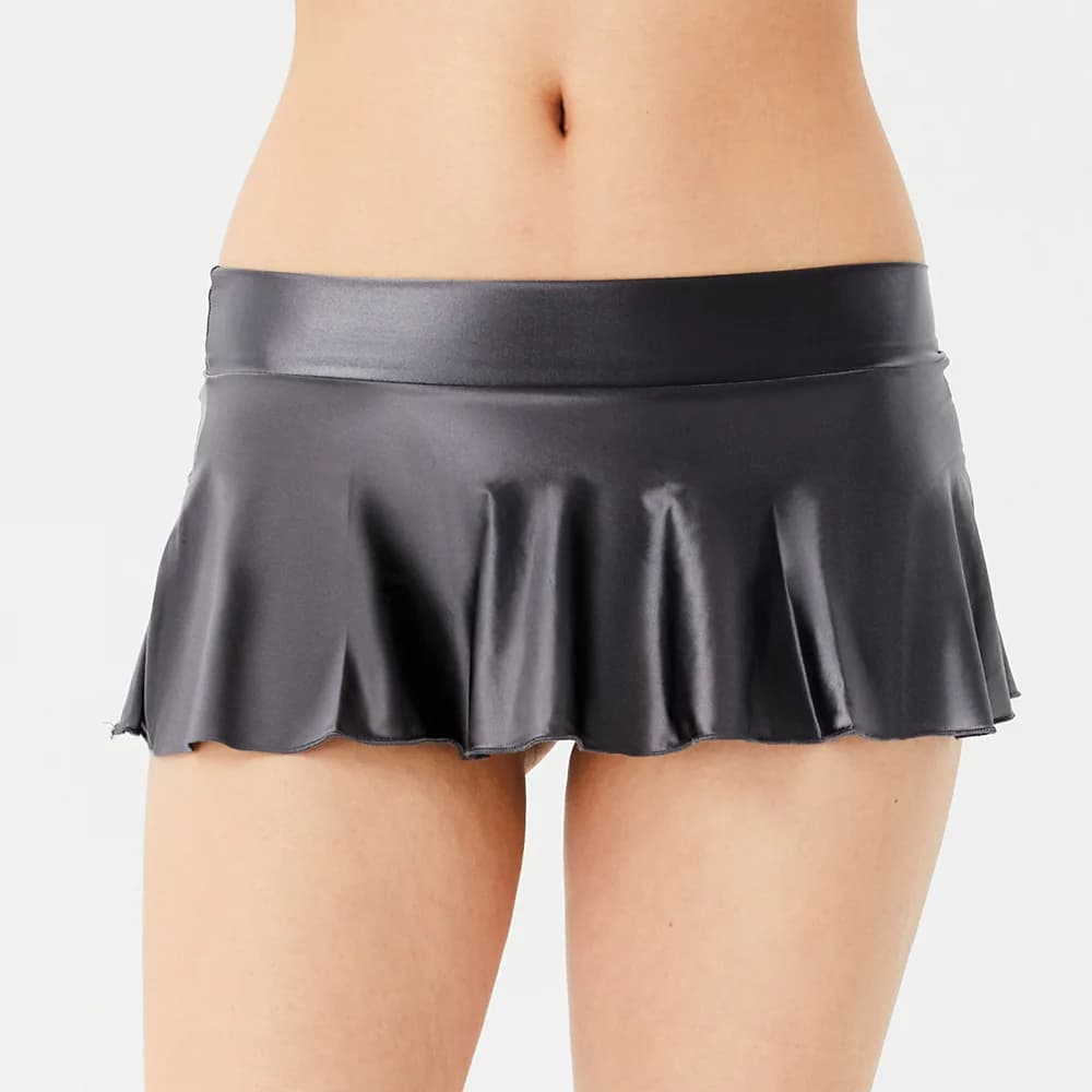 Sexy Glossy Ruffled Skirt Women's Mini Skirt Short Skirt Shiny Low Tail Pleated Rock Miniskirts Clubwear Bikini Bottoms Cover Up