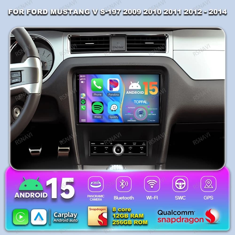 Android 15 Autoradio Per Ford Mustang V S-197 2009 2010 2011 2012 - 2014 GPS QLED 4G LTE Autoradio 5G WIFI Wireless Carplay Auto